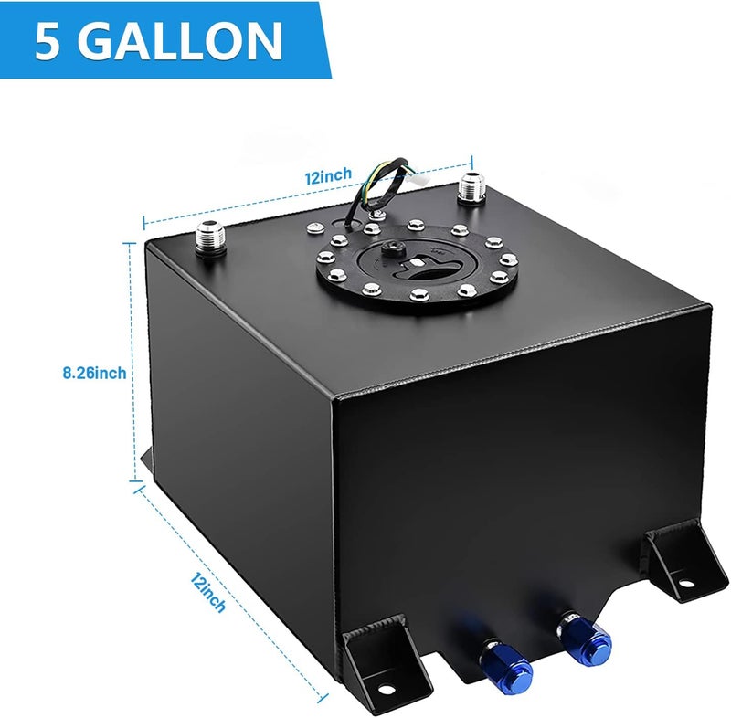 BOMLING 5 Gallon Fuel Cell 20L Universal Gas Tank Aluminum Polished Racing Drift Fuel Tank with Level Sender & 6AN 12FT Fuel Line Kit, Quick Release Fuel Cap, Black - Image 3